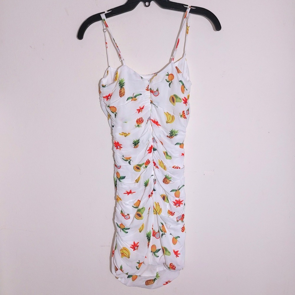 WEWOREWHAT Fruit Print Ruched Spaghetti Strap Mini Dress XS - Picture 8 of 15